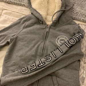 Fuzzy Gray Zip-Up Sweatshirt hollister